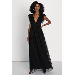 Lulus Simply Delighted Black Mesh Ruffled Backless Maxi Dress - Size L